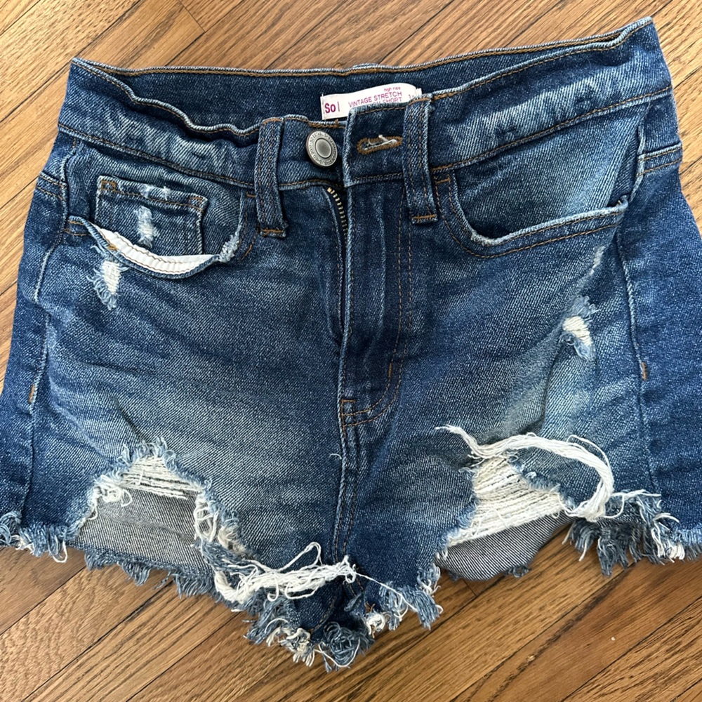 SO Frayed Hem Blue Jean Shorts